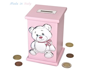 BE3642RA SALVADANAIO con ORSO 9X14 ROSA LEGNO/METALLO PREZIOSO