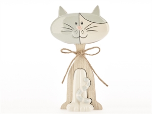 1206010 GATTO CELESTE 7x14cm PORCELLANA LEGNO ***SC30%***