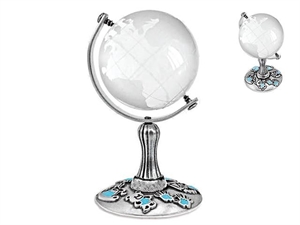 MZ22761 MAPPAMONDO VETRO h8cm con BASE BABY CELESTE con SCATOLA