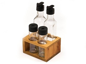 1402006 SET OLIERA+SALE-PEPE 250ml LEGNO VETRO 14x11x24cm