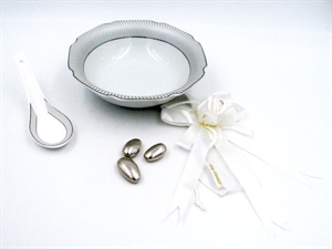 K22422 CIOTOLA 15CM+CUCCH. PORC.FILO ARG.+FIORE +AST.*****SC50