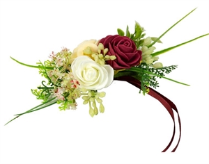 FB2305 BRACCIALE WEDDING AVORIO/BORDEAUX con FIORI e NASTRO 6xSC