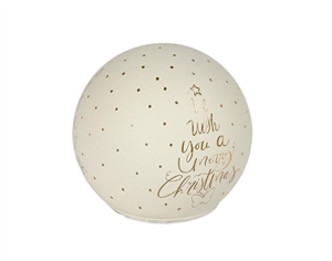 139638 SFERA AVORIO MERRY CHRISTMAS LED Ø10cm VETRO