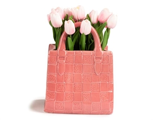 PB21809 BORSETTA ROSA VASO DI TULIPANI 34cm CERAMICA/PLASTICA