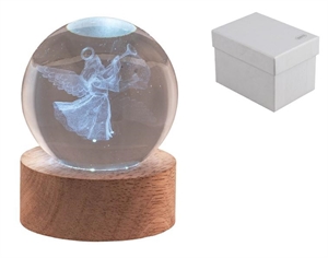 2288-06 SFERA LED CRISTALLO Ø6xh8cm ANGELO BASE LEGNO+SCATOLA