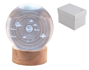 2289-02 SFERA LED CRISTALLO Ø8xh11cm GALASSIA BASE LEGNO+SCATOLA