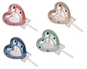 02A425 CUORE PORCELLANA con LED 14cm 4xSC ASS/4 (senza base)