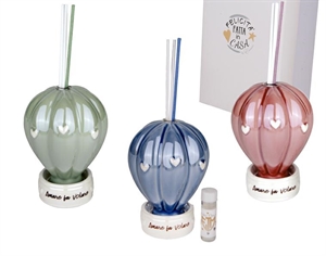 02A434 MONGOLFIERA PORCELLANA DIFFUSORE 8xh11cm ASS/3 3xSC C/AST