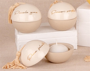 02A440 SCATOLA SFERA PORCELLANA con CANDELA Ø7cm AVORIO 3xSC