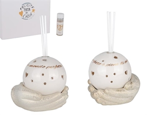 02A447 DIFFUSORE PORCELLANA MANI con LED 10xh10cm ASS/2 con ASTUCCIO