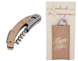 12A214 CAVATAPPI LEGNO/METALLO 11cm su TASCA FELTRO (9x19cm)
