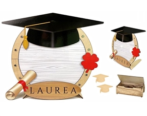 AL164 TABLEAU RICORDO LAUREA LEGNO 39xh33cm con Box 100 TOCCHI