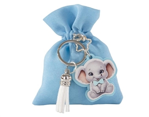 C2872 SACCHETTO CELESTE con PORTACHIAVI ELEFANTE 8x10cm 12xSC