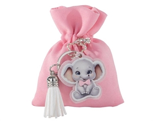 C2873 SACCHETTO ROSA con PORTACHIAVI ELEFANTE 8x10cm 12xsc