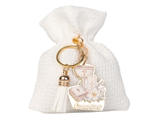 C2882 SACCHETTO COMUNIONE BIANCO con PORTACHIAVI 10x12cm 12xSC
