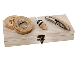 12A111 SET 3pz VINO METALLO/LEGNO con SCATOLA LEGNO