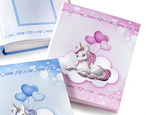 452843 ALBUM ROSA con UNICORNO METALLO PREZIOSO 20X25