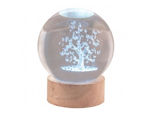 2289-12 SFERA LED CRISTALLO Ø8xh11cm ALBERO FARFALLE + SCATOLA
