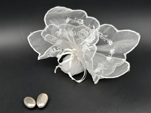 TP90B BOX25 FAZZOLETTO BIANCO 27x27cm ORGANZA RICAMATO**************