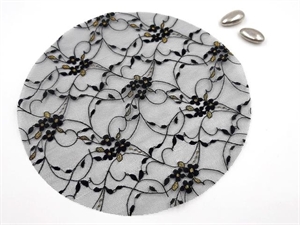 638T BOX250 TULLE PIZZO TONDO NERO/ORO**************************